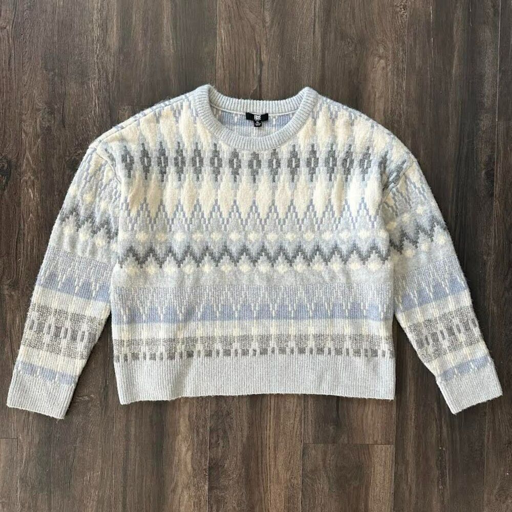 Frye Fair Isle Sweater Chunky Crewneck Long Sleeve Size XL Blue Southwest Aztec
